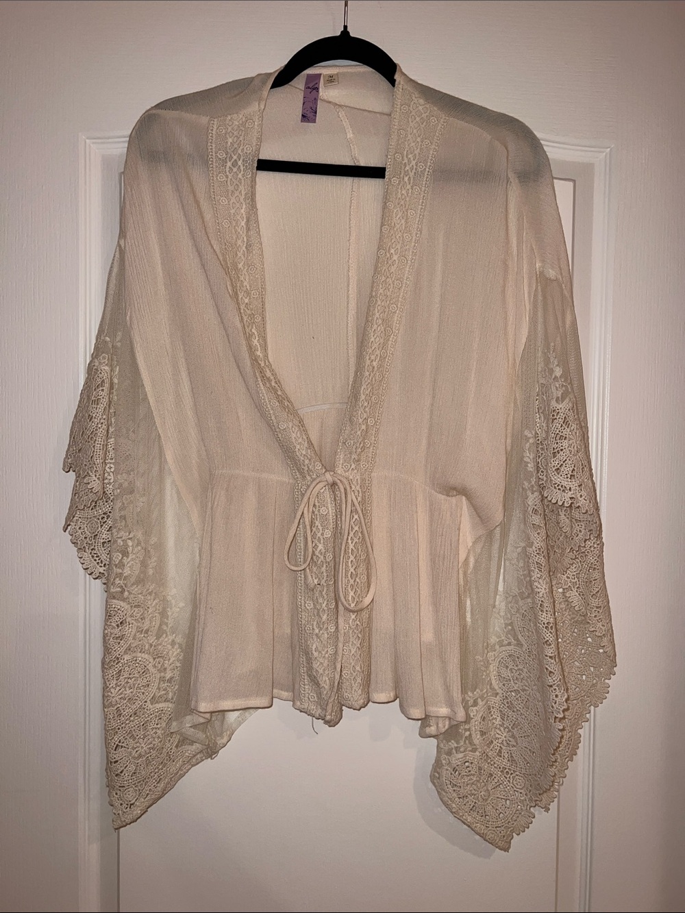 Alya Cream Lace-Trim Kimono Top